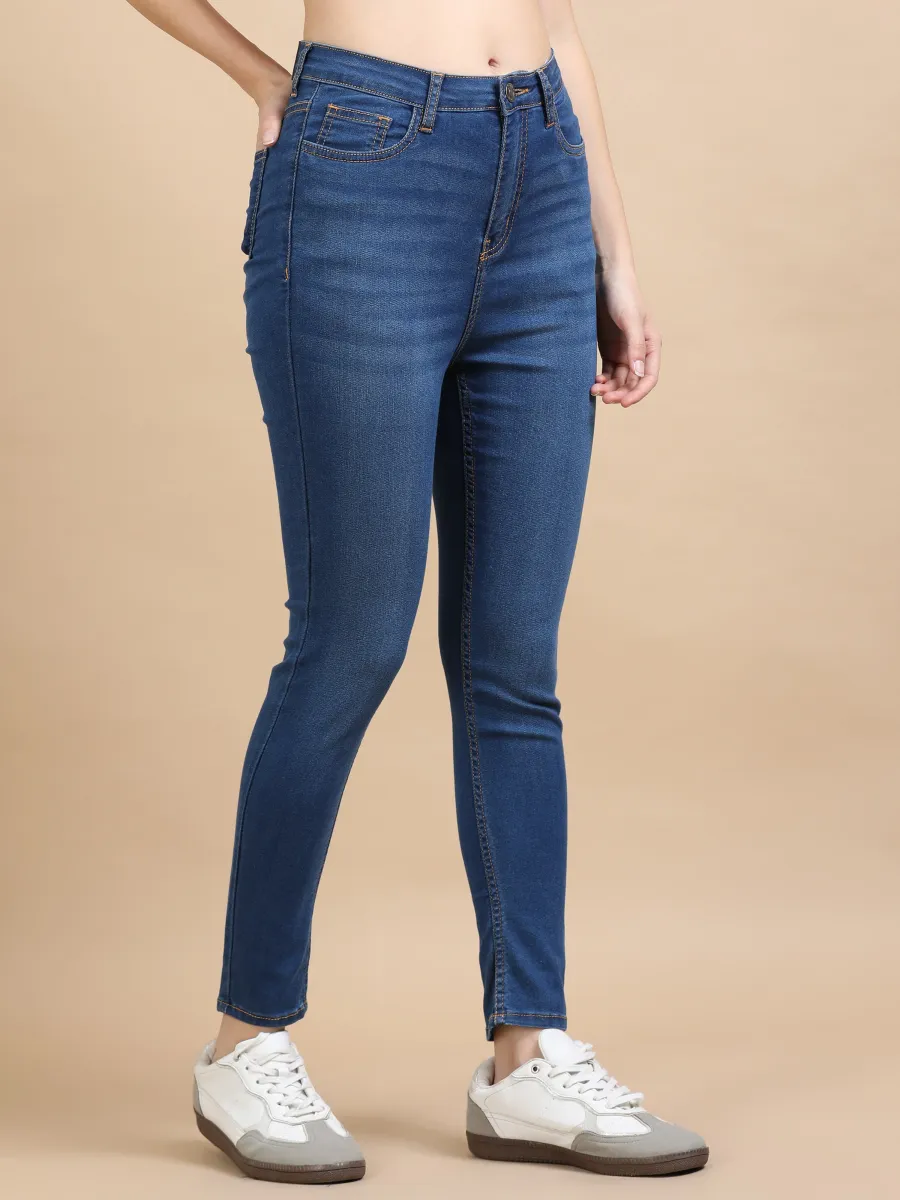 High Waist Skinny fit stretch Jeans-Mid-Blue view 4