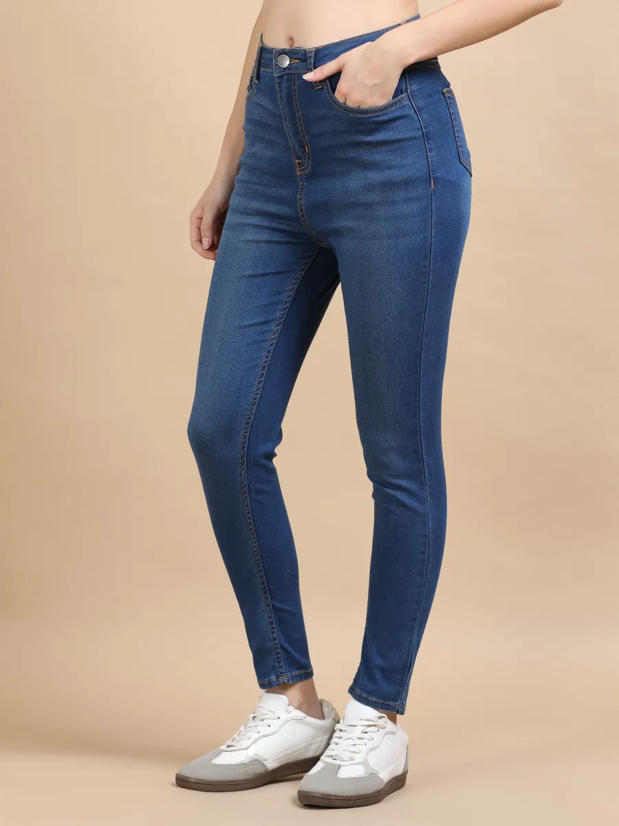 High Waist Skinny fit stretch Jeans-Mid-Blue view 5
