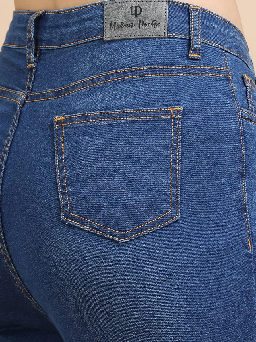 High Waist Skinny fit stretch Jeans-Mid-Blue view 7
