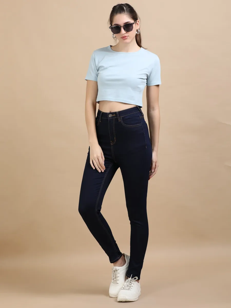 High Waist Skinny Fit Stretch Jeans-Indigo