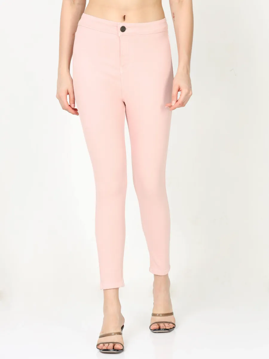 Skinny Baby Pink High Waist Jeans Ankle Fit view 2