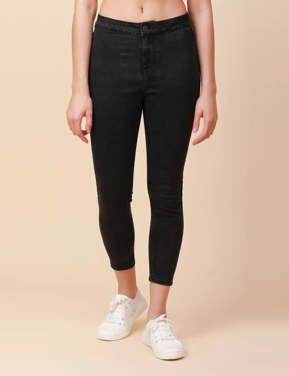Skinny Charcoal Black High Waist Jeans Ankle Fit view 2