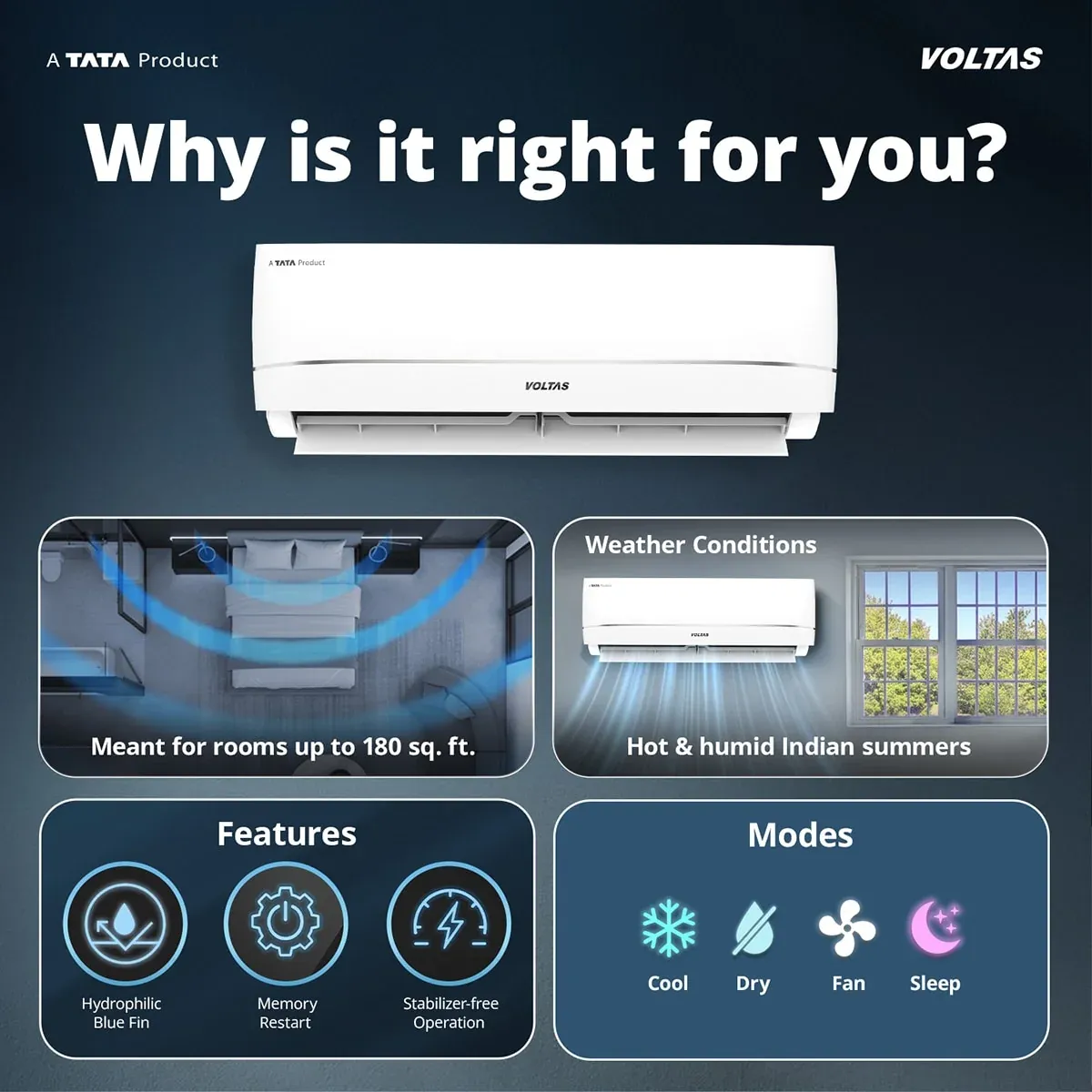 Voltas Split Air Conditioner, 1.5 Ton, 3 Star - 183INVHC Vectra Zenith view 3